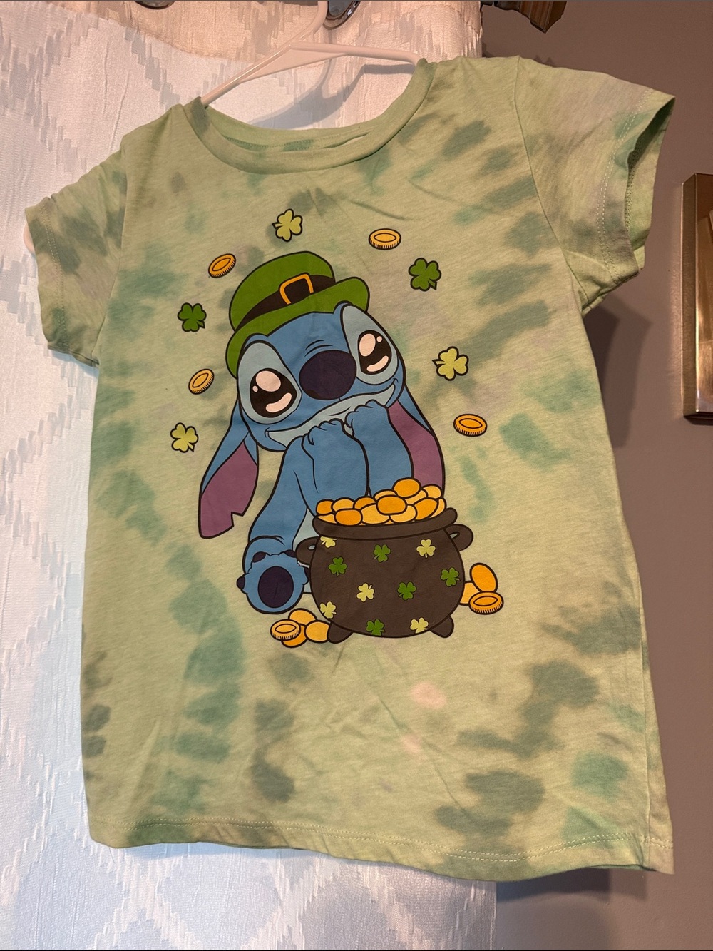 Disney Girls' Green Tie-Dye Stitch St Patrick’s Day T-shirt size L 10/12